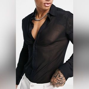 ASOS Design, Skinny Mesh shirt in black
